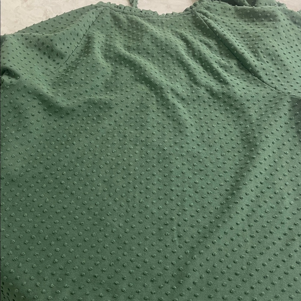 J Crew Clip-dot smocked-neck long sleeve V neck green top blouse size M - Picture 6 of 11